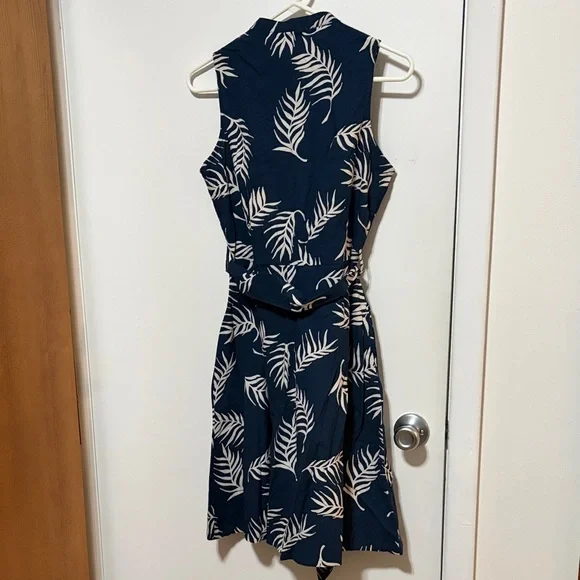 Mata Traders Monterey Navy and Cream Leaf Print Dress Small New - Picture 6 of 7